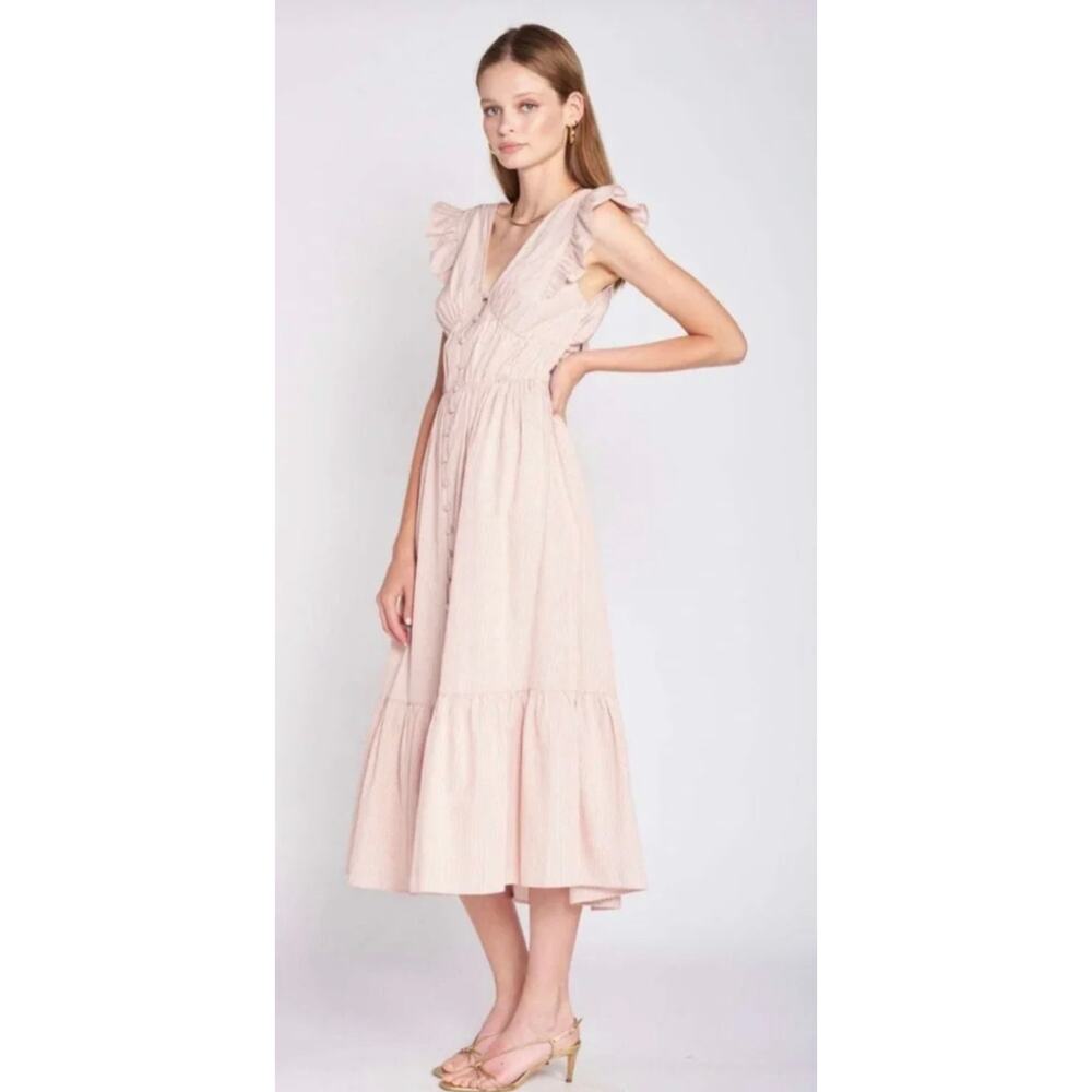 En Saison Ida Coral Striped Tie Back Midi Dress Size Small